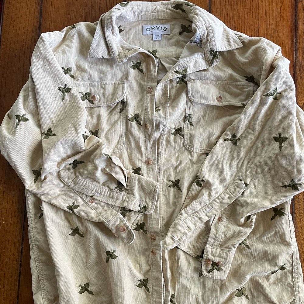Orvis embroidered pheasant corduroy button down.